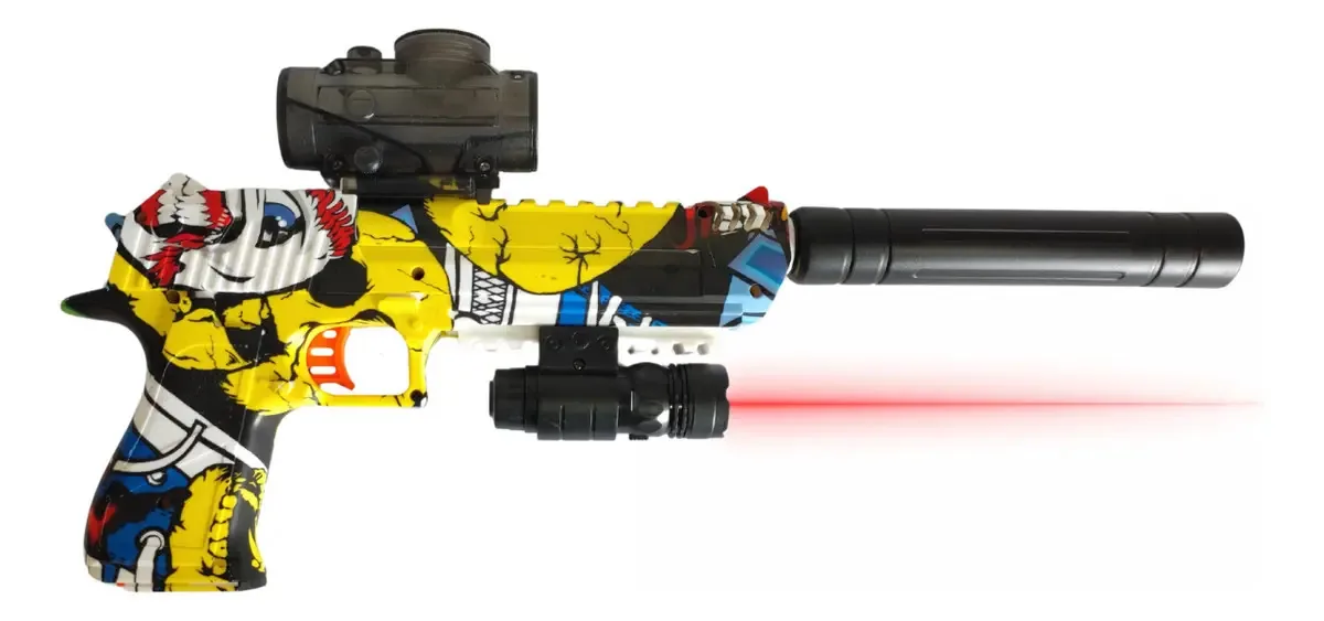 Arminha Brinquedo De Gel Automática M416 Para Crianças Cor Desert Palhaço Amarela Com Laser