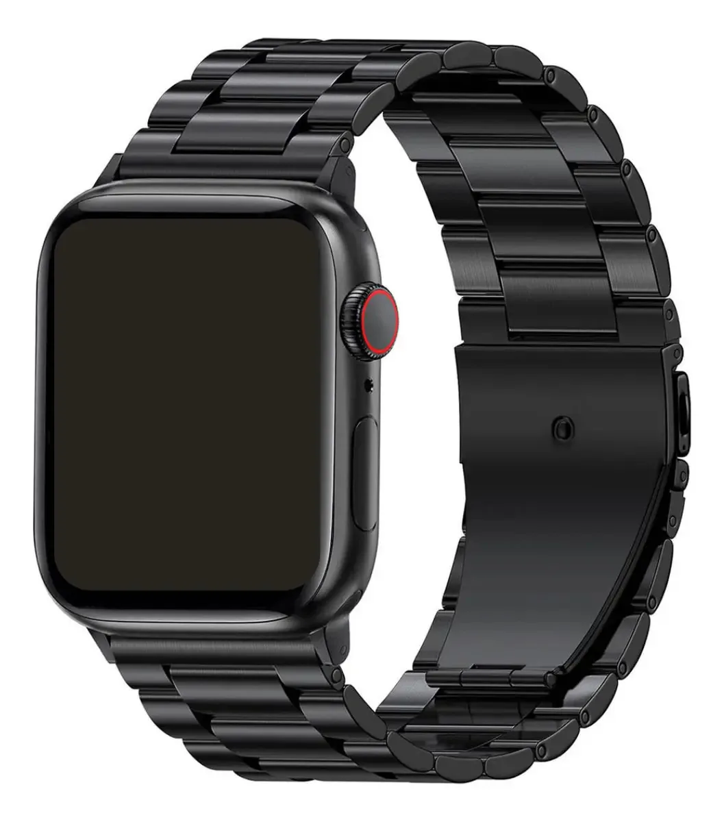 Pulseiras Aço 3 Elos Para Apple Watch Series 10 42mm 46 Cor Preta