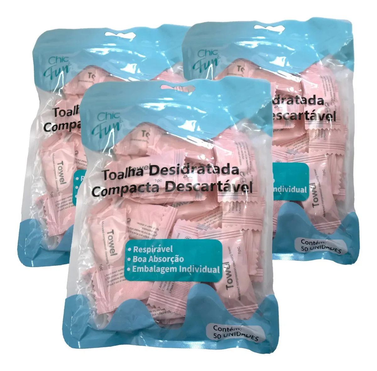 150un Toalha Desidratada Limpeza Facial Chic & Fun