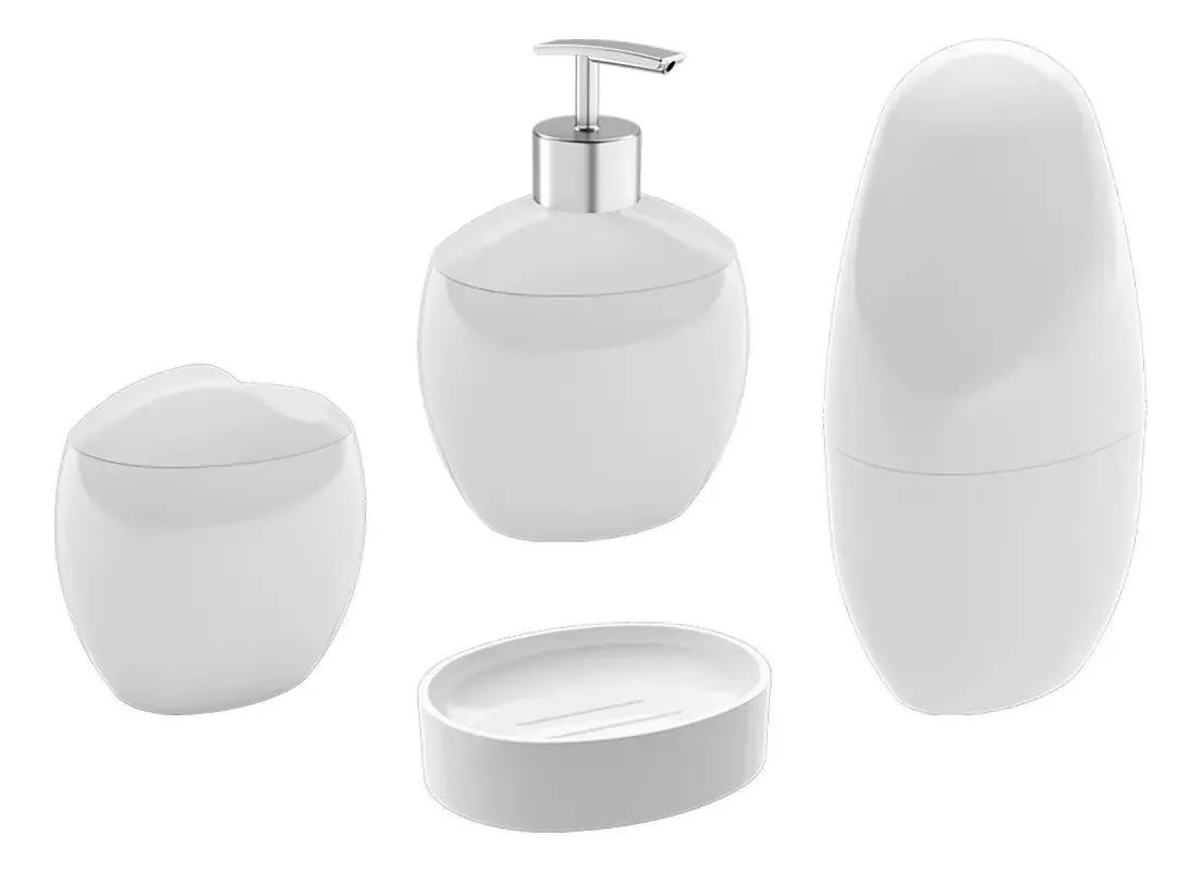 Kit Acessórios Banheiro Lavabo 4 Pcs Coza - Branco
