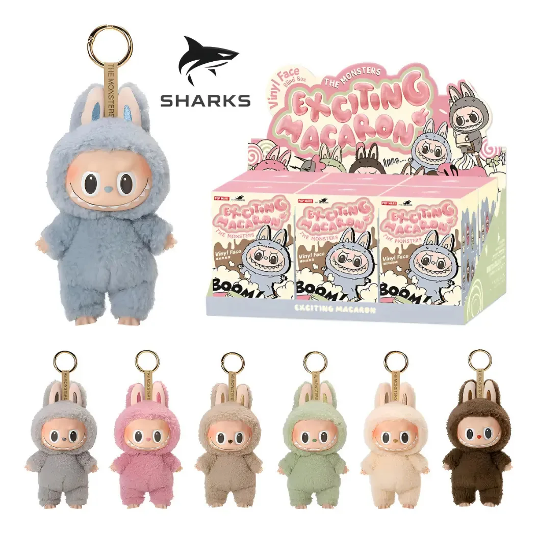 Kit 2 Pelúcias Pequenas Urso Labubu Shark ML 13cm Algodão Poliéster