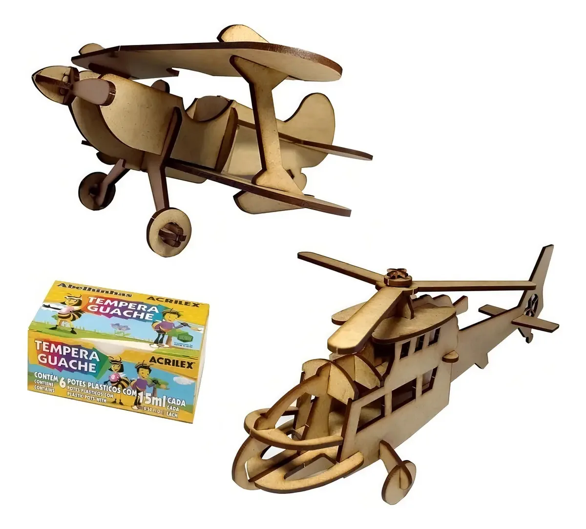 Quebra-Cabeça 3D Monte & Eduque 35 Peças MDF Aviação Crianças e Adultos