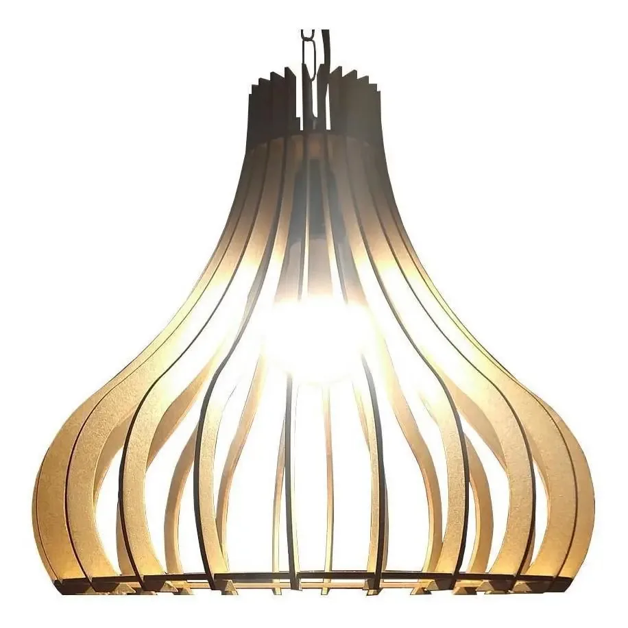 Lustre Pendente Catedral Em Madeira Mdf Natural Bivolt