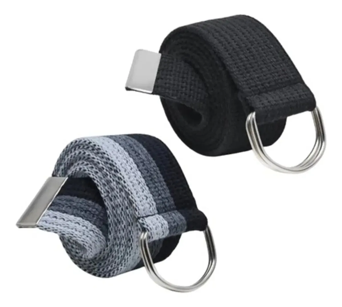 Kit Cintos Masculinos Tecido Lona Gorgurão 2 Correias Argola Cor Cinza / Preto Tamanho G
