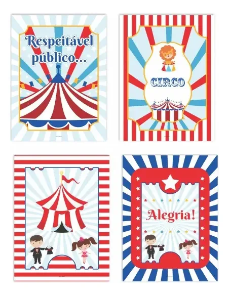 Kit Quadros Decorativos Festa Circo 4 Peças