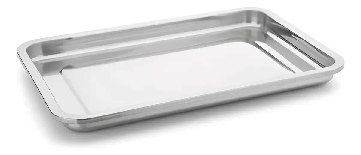 Bandeja Média Retangular Forma Inox Em Aço Inox Para Gastronomia 43x31x5cm