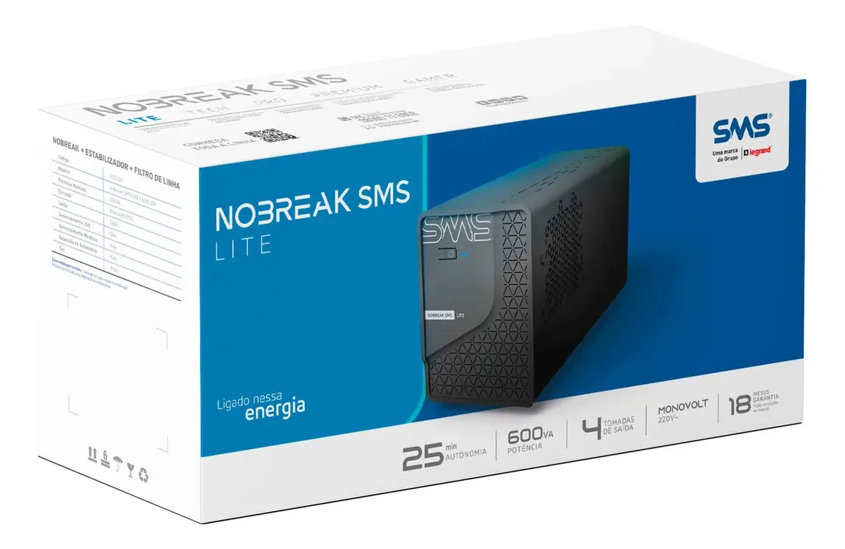 No Break SMS Lite 600VA para 220V com 4 Tomadas