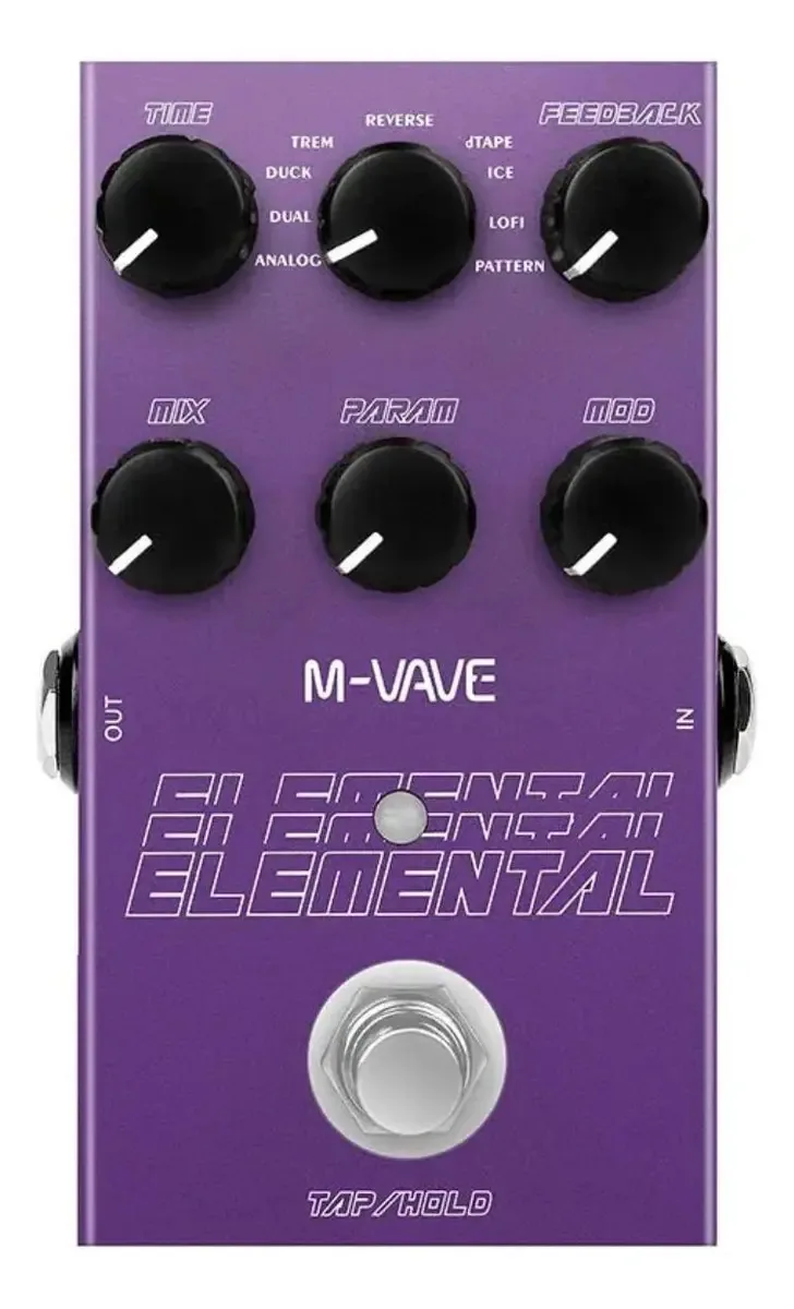 Pedal Delay Digital M-Vave Elemental com 9 Efeitos para Guitarra