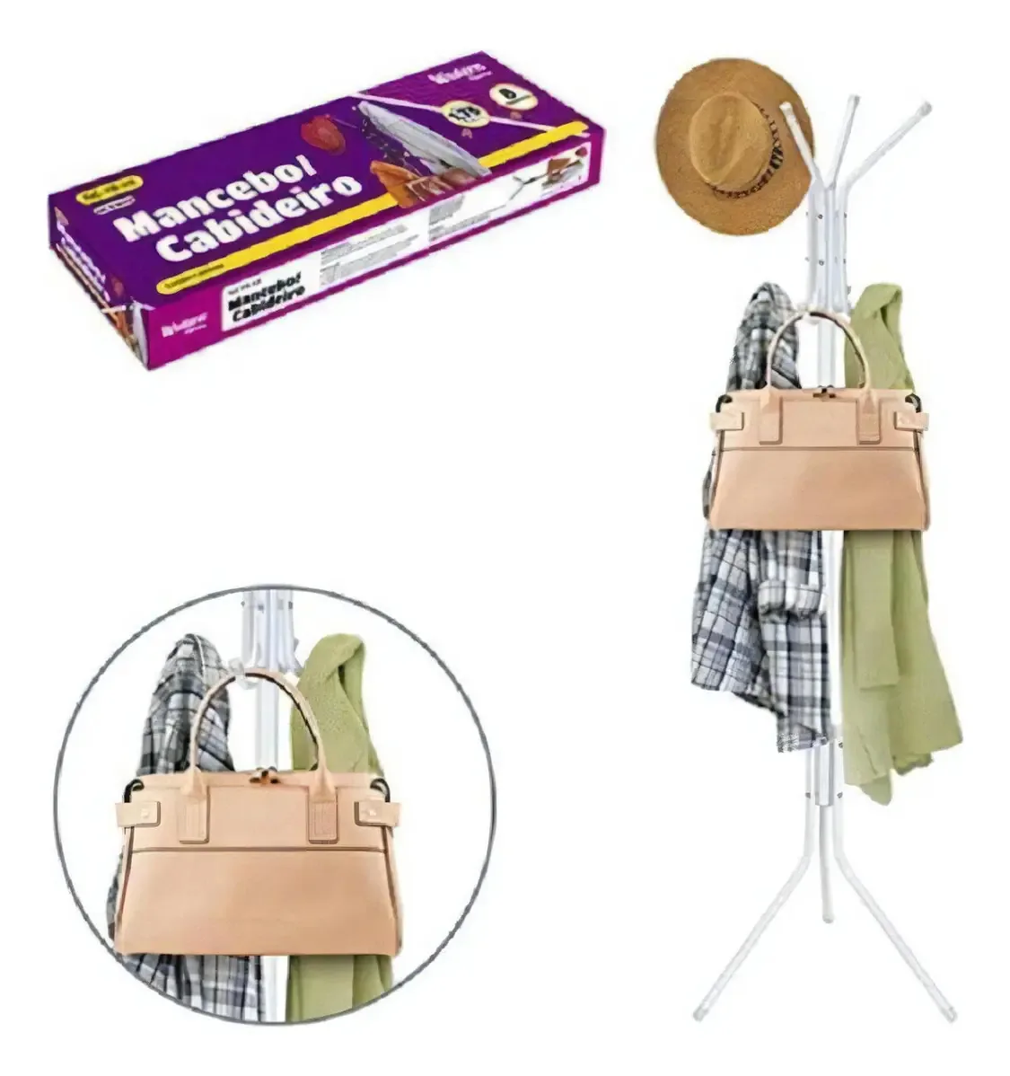 Mancebo Cabide Suporte Pendurar Roupas Bolsa Chapéu Branco