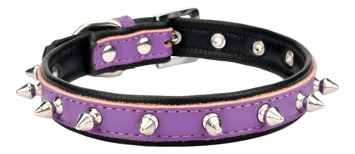 Coleiras de couro acolchoado Alove para animais de estimação para gatos. Cor: roxo com pontas