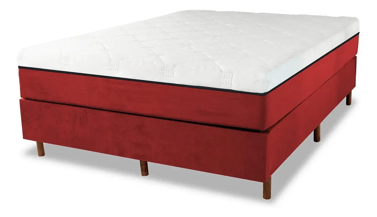Cama Box + Colchão Infra Vermelho Ant Germes Casal Cor Bordô