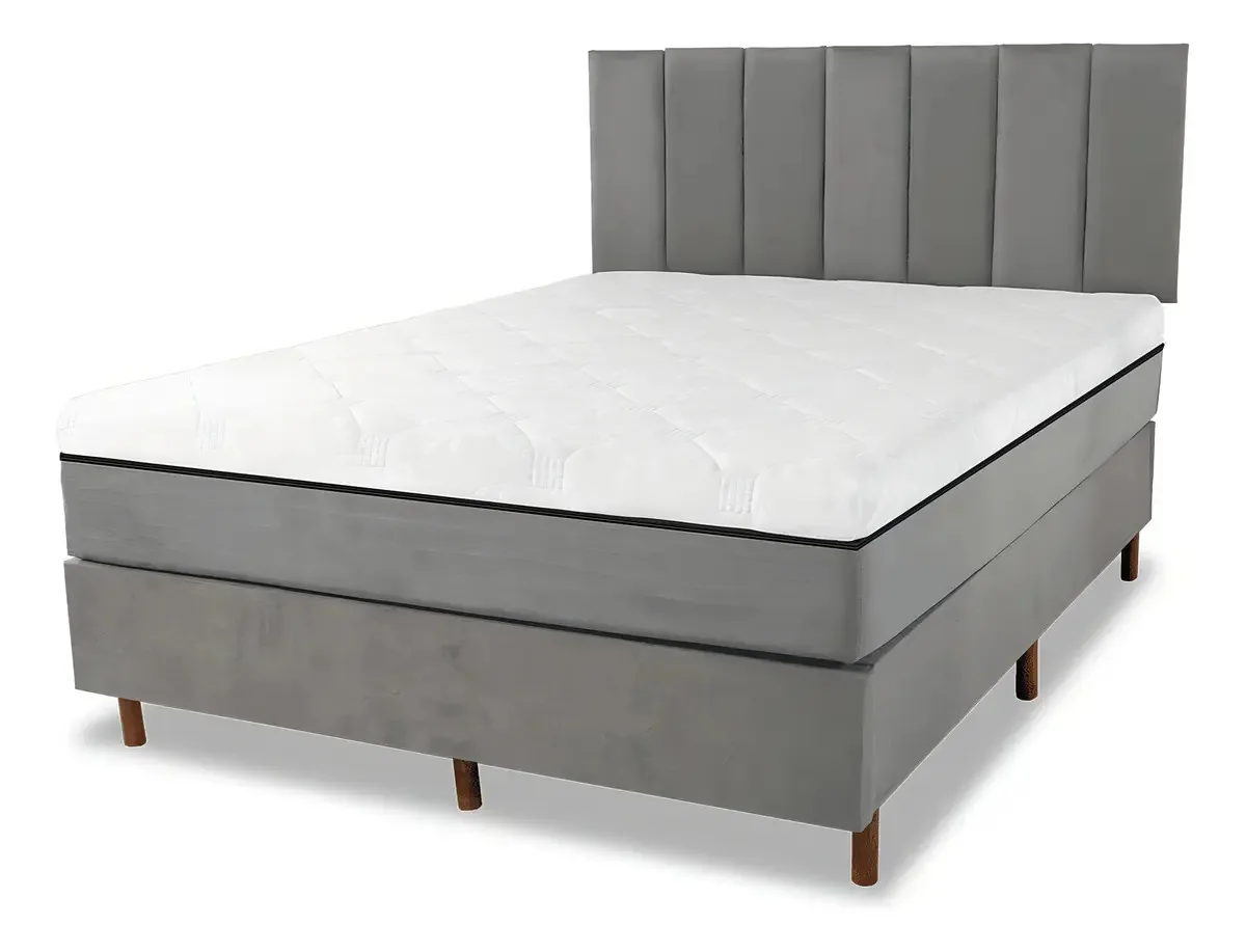 Cama Box + Colchão Infra Vermelho Casal + Cabeceir Cor Cinza