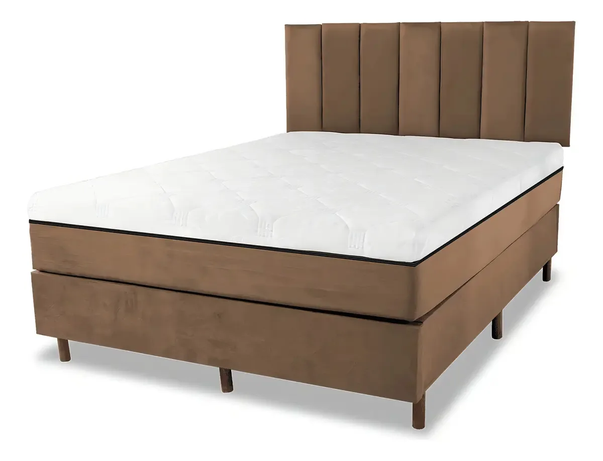 Cama Box + Colchão Infra Vermelho Casal + Cabeceir Cor Marrom
