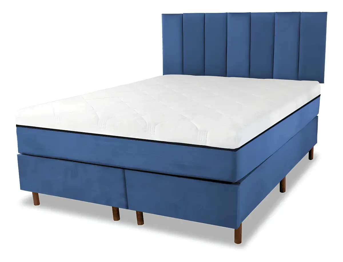 Cama Box + Colchão Infra Vermelho King + Cabeceira Cor Azul