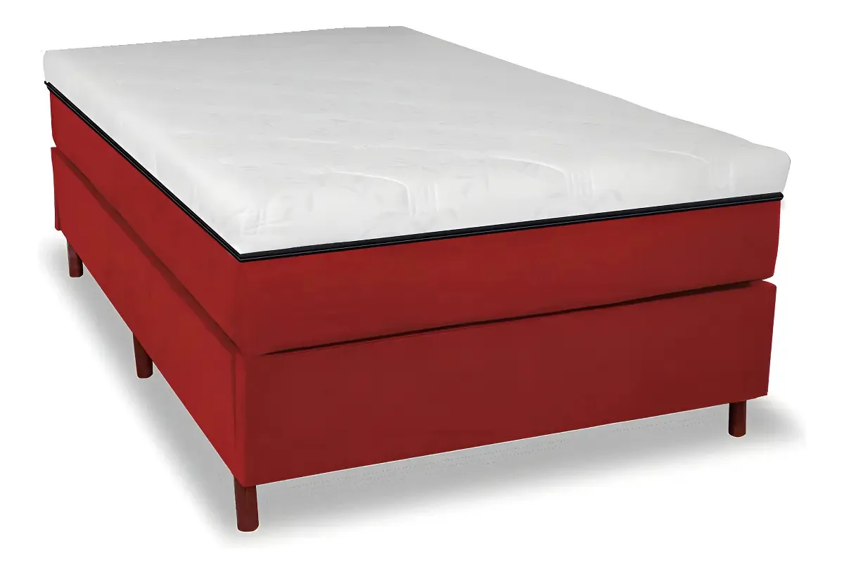 Cama Box + Colchão Infra Vermelho Solteiro Cor Bordô