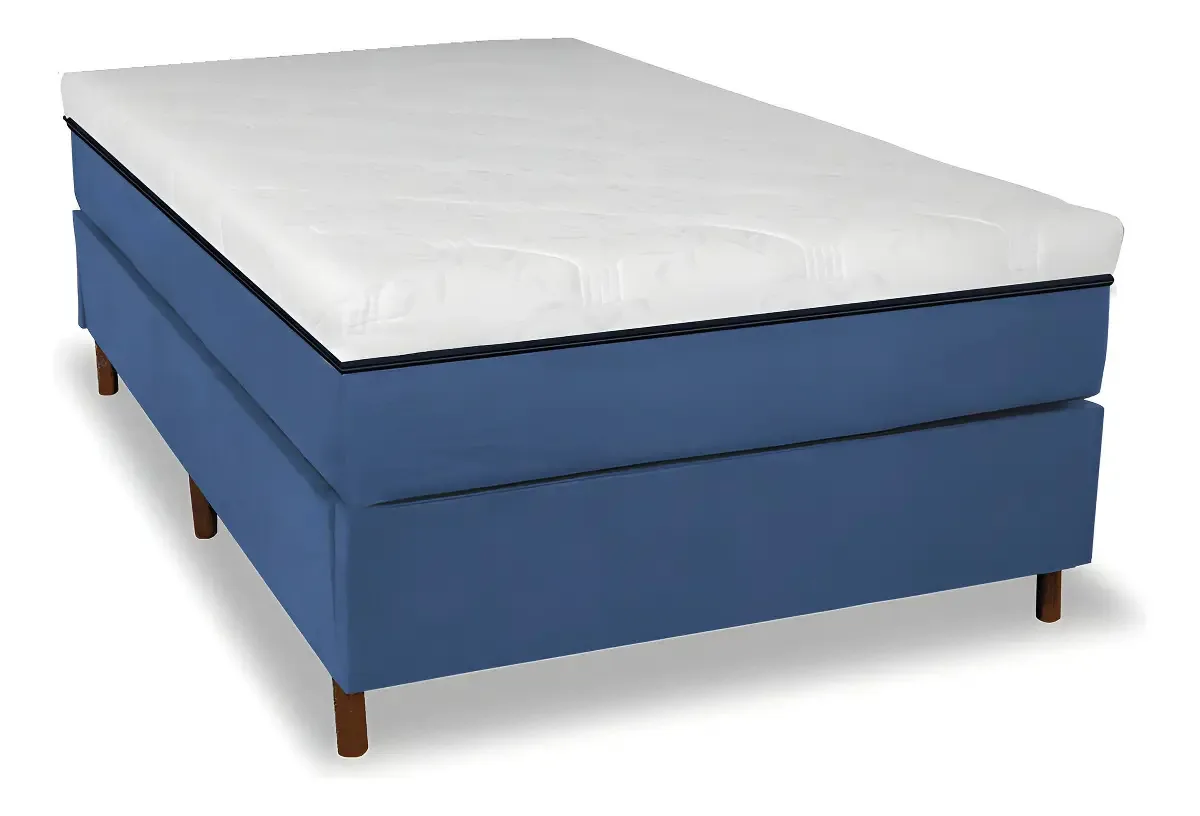 Cama Box + Colchão Infra Vermelho Solteiro Cor Azul