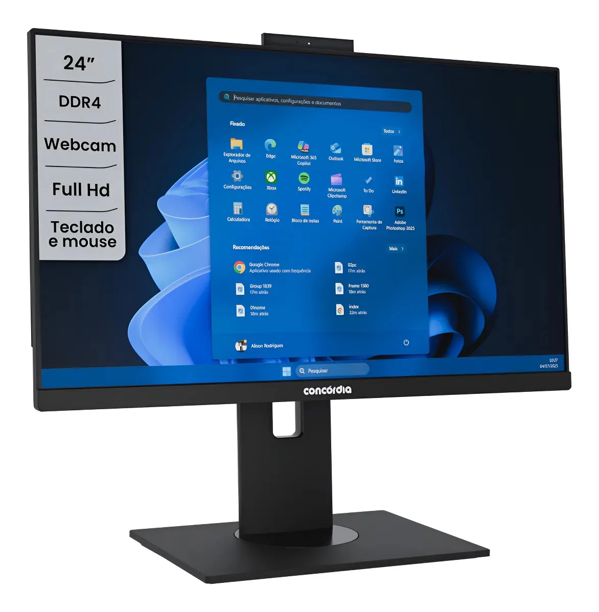 All In One Concórdia I5 8gb Ssd240gb 23.8'' Full Hd Freedos Preto