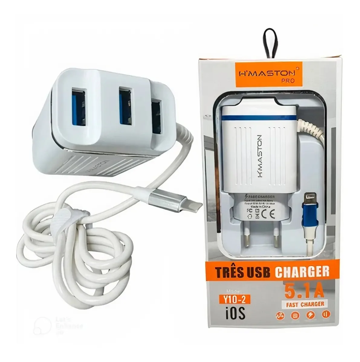 Carregador Turbo De Parede H'maston Y10-2 Para Iphone 2 Entradas