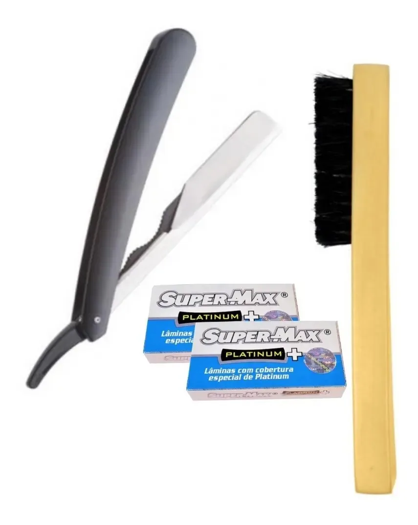 Kit Profissional Barbeiro Navalhete Lamina E Escova Disfarce