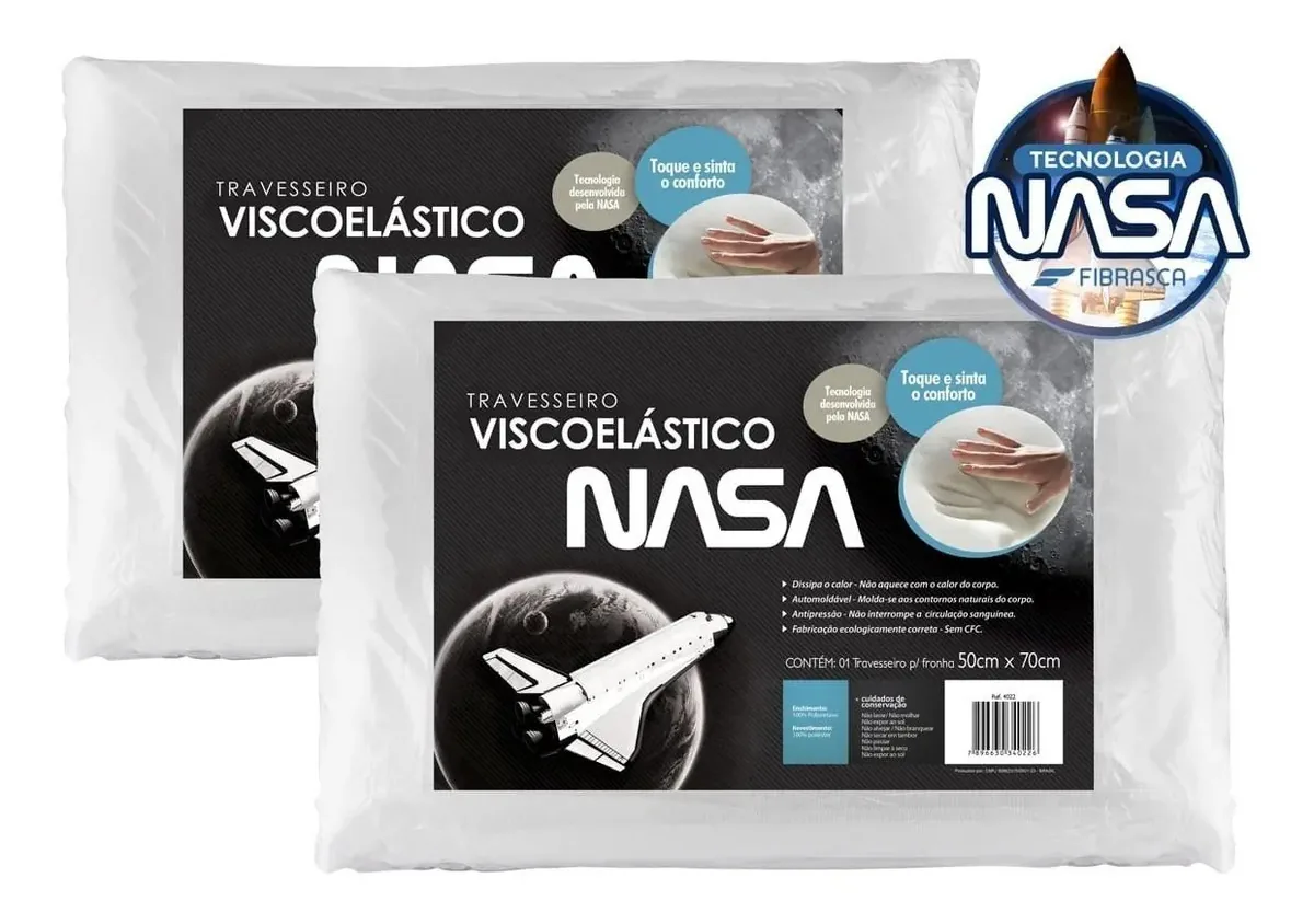 Kit 2 Travesseiros Nasa Fibrasca Viscoelástico com Toque Massageador