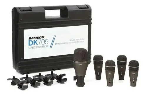 Kit Microfone Bateria Samson Dk705 05 Peças Clip Fixação
