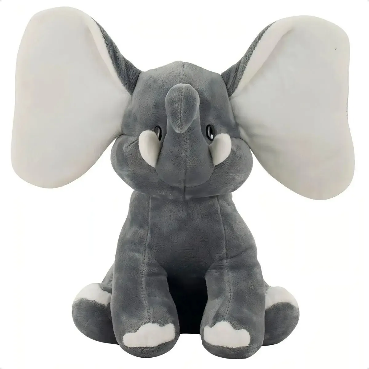 Elefante De Pelúcia Orelhas Grande Antialérgico 21cm Cinza