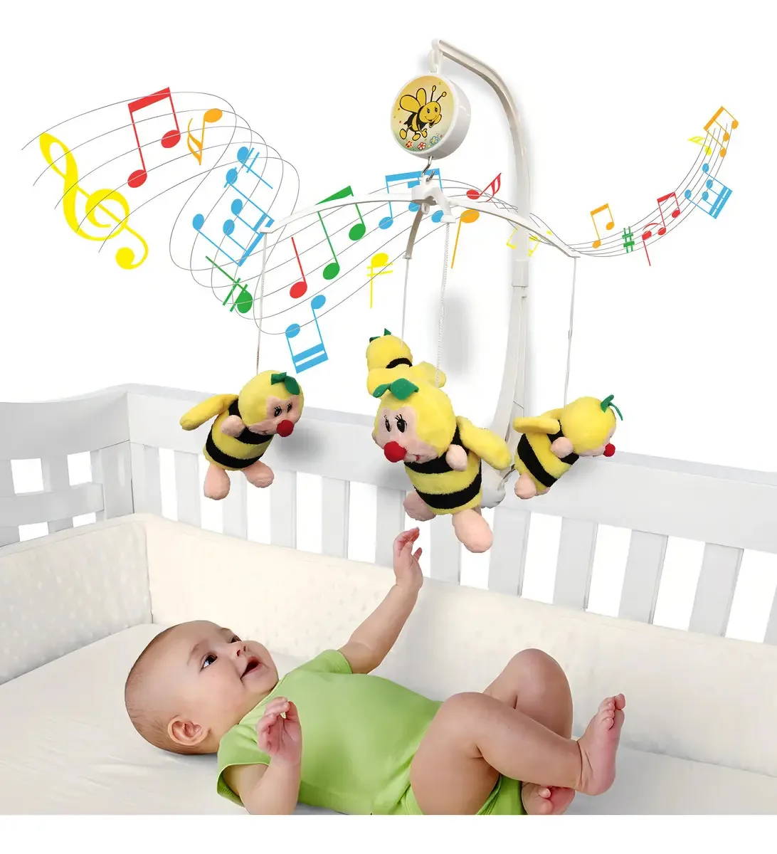 Móbile Em Pelúcia Musical Giratório De Bebê Abelhinhas