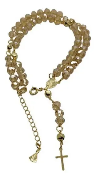 Terço Pulseira Champanhe E Dourado