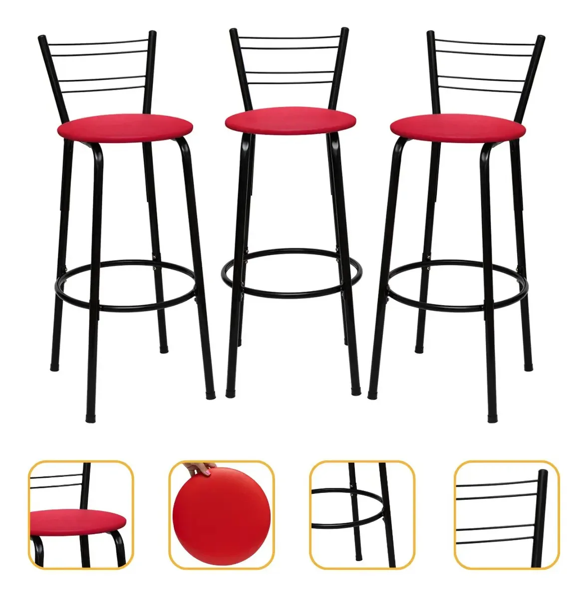 Itagold Banqueta Alta Aço Tubular 90cm 3 Unidades Acabamento Da Estrutura Estrutura Preta Cor Vermelho