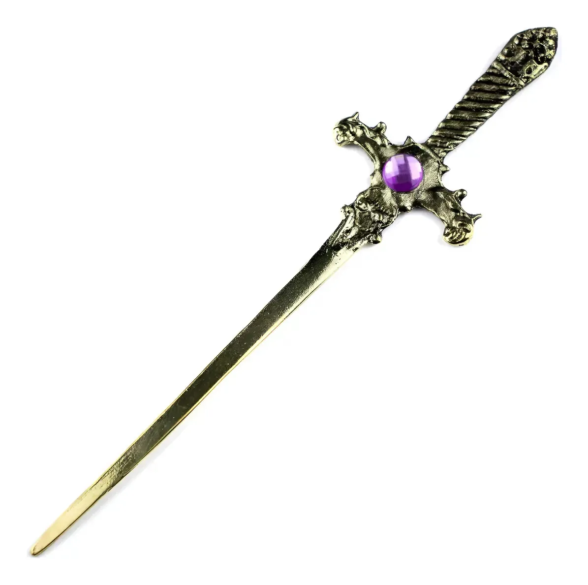 Punhal Adaga Metal Banho No Ouro Velho Stras Roxo 15 Cm