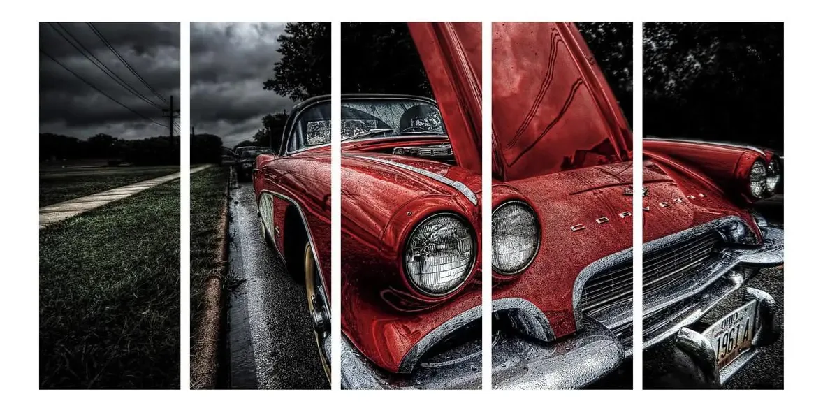 Quadro Decorativo Carro Antigo Vermelho 140x65