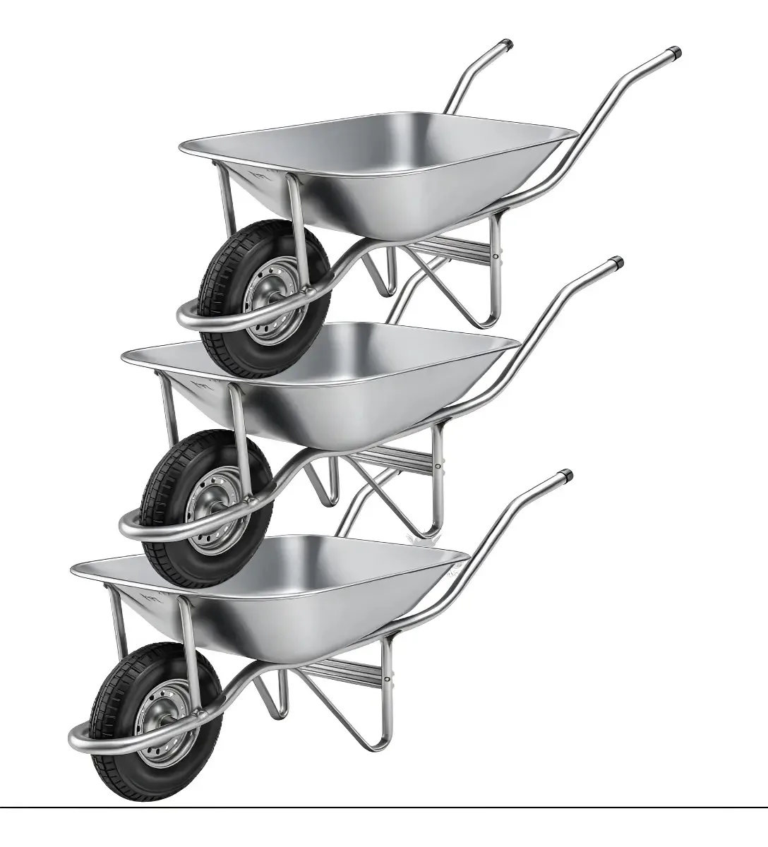 Kit 3 Carrinhos De Mão Pedreiro Carriola 100kg Galvanizada Prateado