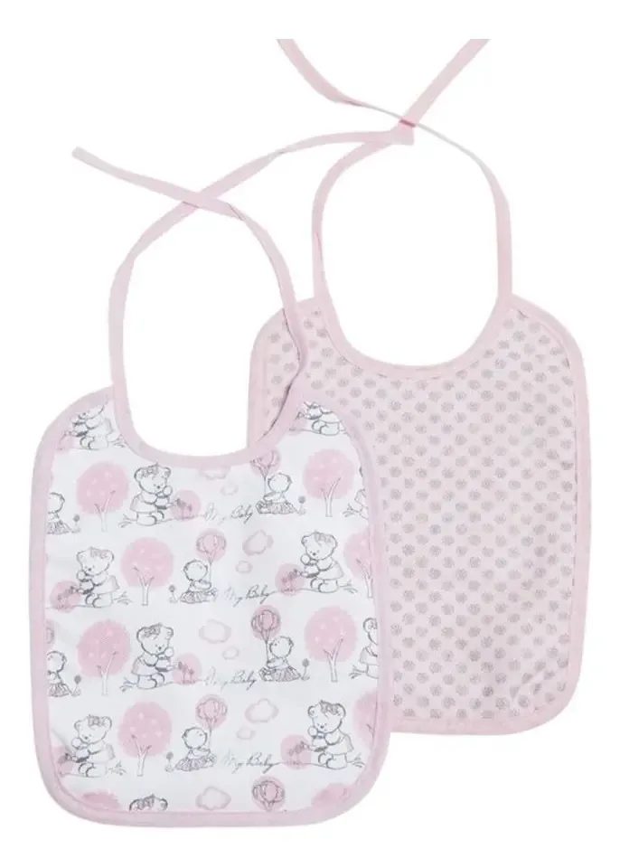 Babador Bebe Impermeavel Flanelado Plastificado Ursa Rosa 2u Ursa Rabisco