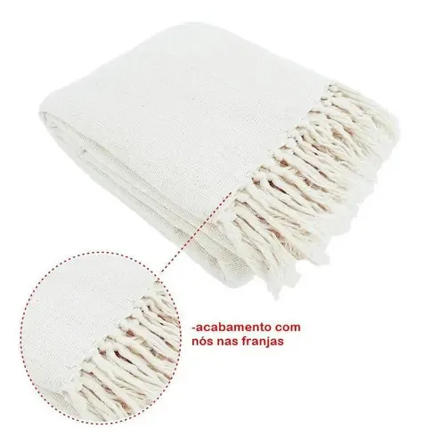 Manta Brianoredes Sofá e Cama 240x180cm Algodão Bege Franjas