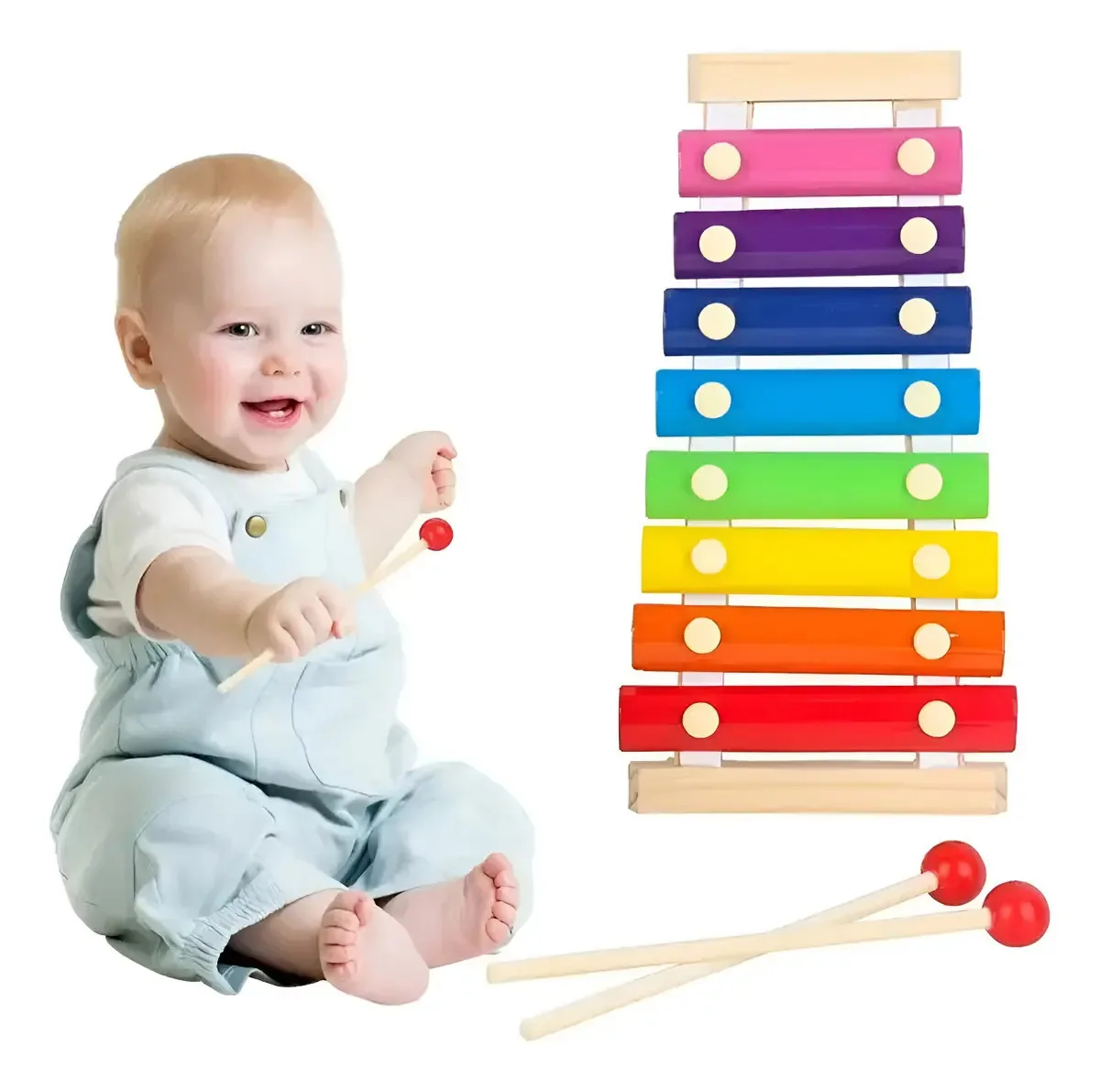 Xilofone Infantil E-xact 8 Notas Colorido Madeira Escala Diatônica