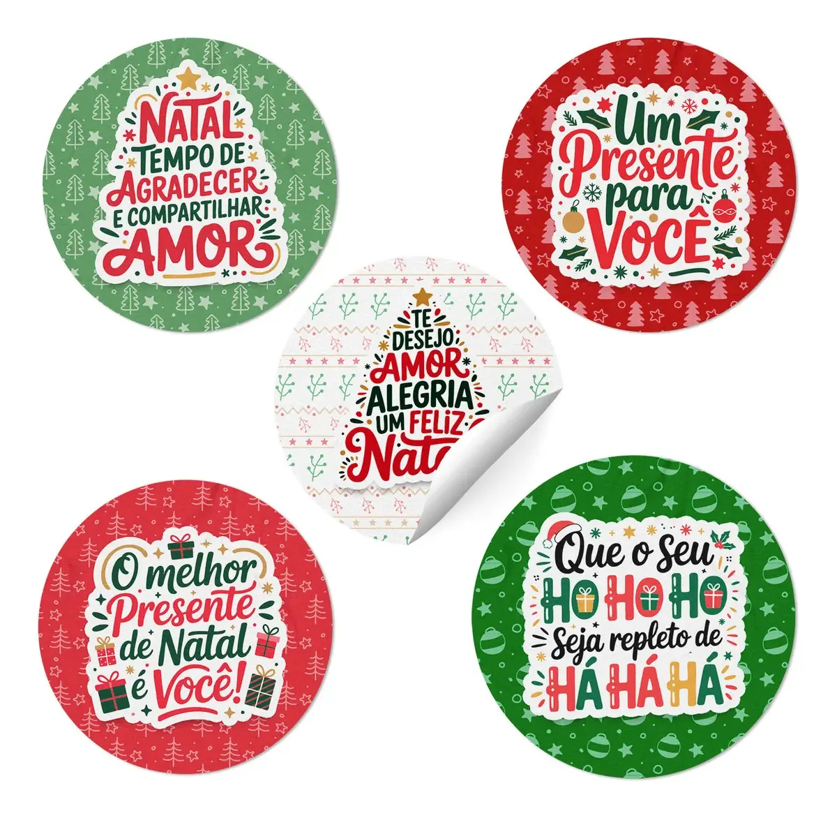 Adesivos Etiqueta Frases Natalinas - Decoração Kit 100 Unid Verde Hohoho