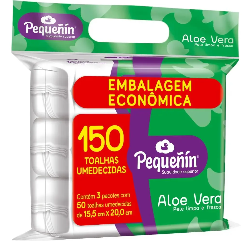 Toalhas Umedecidas Pequeñín Aloe Vera 150 Unidades Sem Álcool