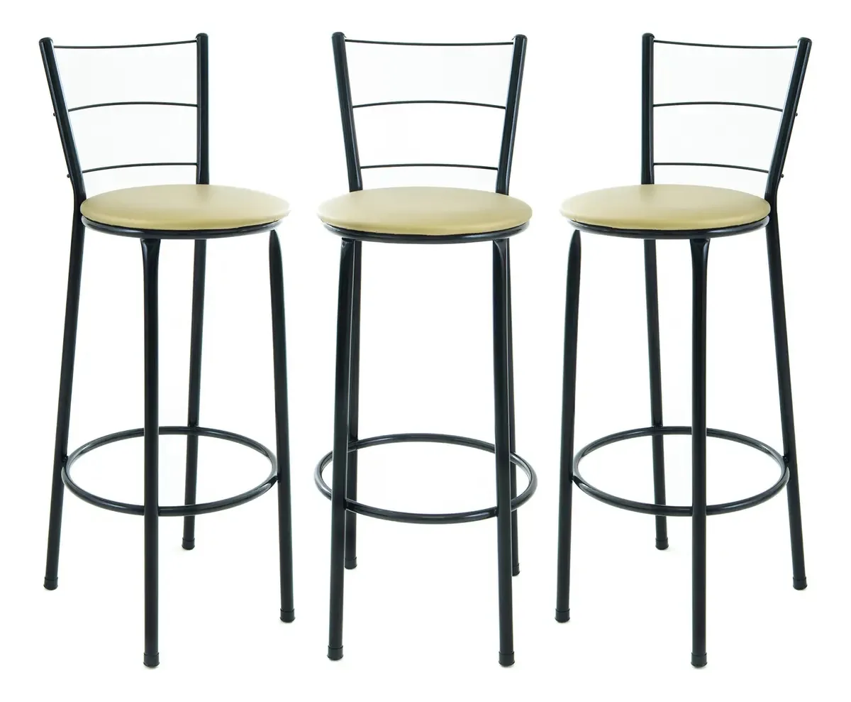 Kit 3 Banquetas Alta De Cozinha Gourmet Casa Decoração Area Acabamento Da Estrutura Pintura Eletrostática Cor Dourado
