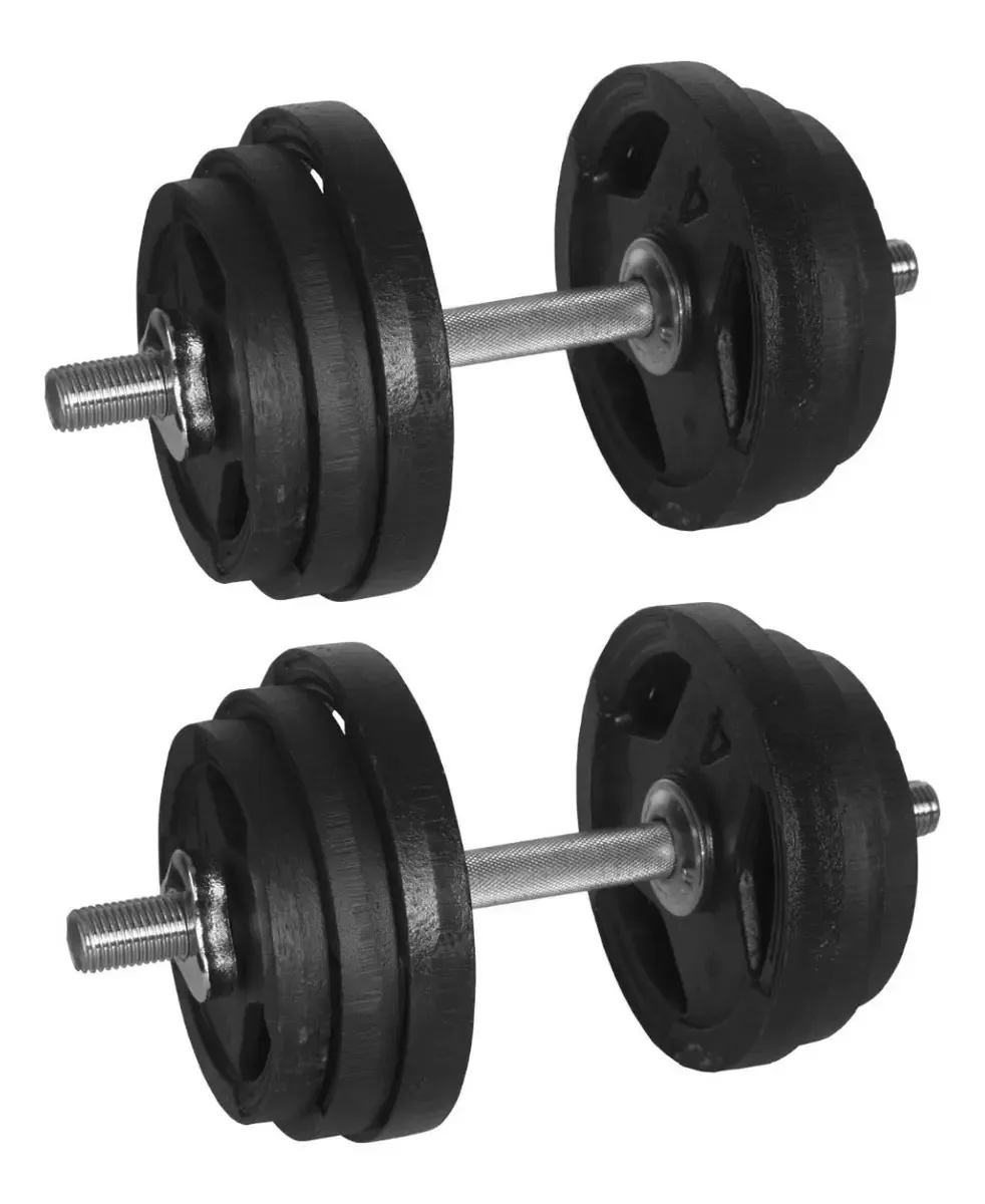 2 Halteres Barra 40cm + 24kg Anilhas Pintadas P/musculação Cor Preto