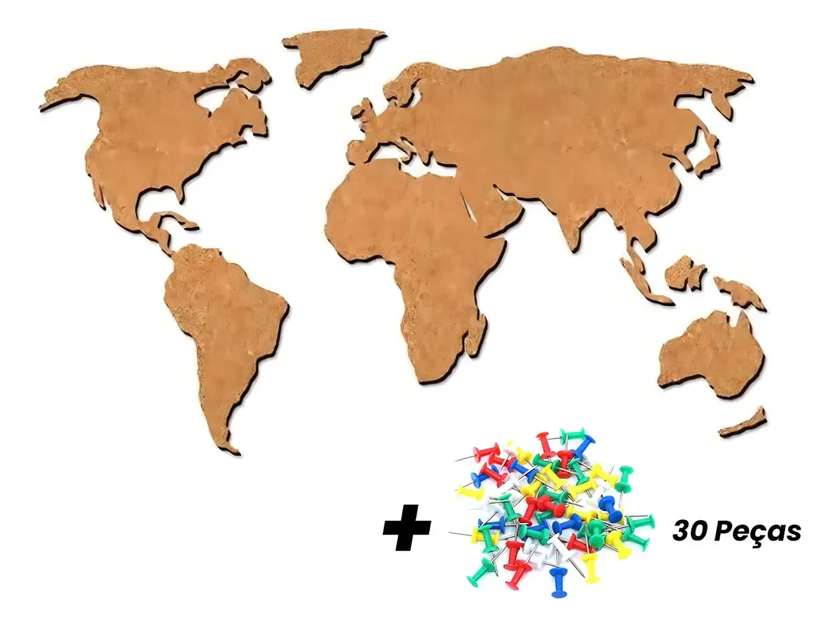 Mapa Mundi Decoração Parede Cortiça Auto Colante 100x49cm