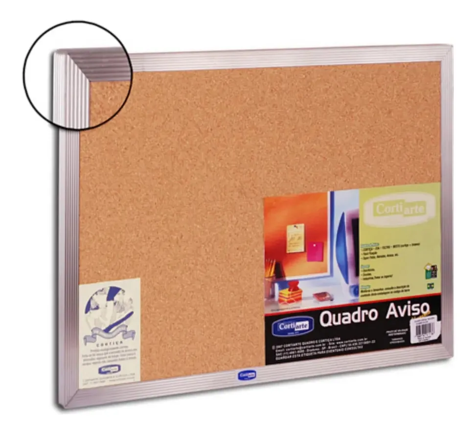 Quadro De Avisos Cortiça 90x60cm Moldura Alumínio - 01 Unid