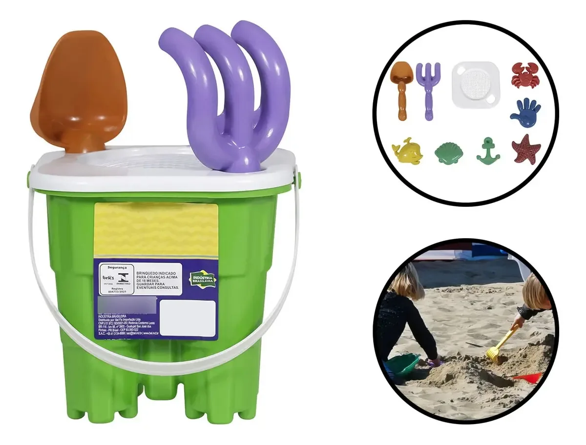 Kit Baldinho De Praia Infantil 10 Peças Castelinho Areia Bel