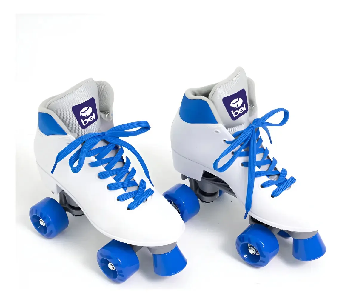 Patins Quad Retrô Basic Branco & Azul Bel Cor Branco, Azul Tamanho Dos Patins 35