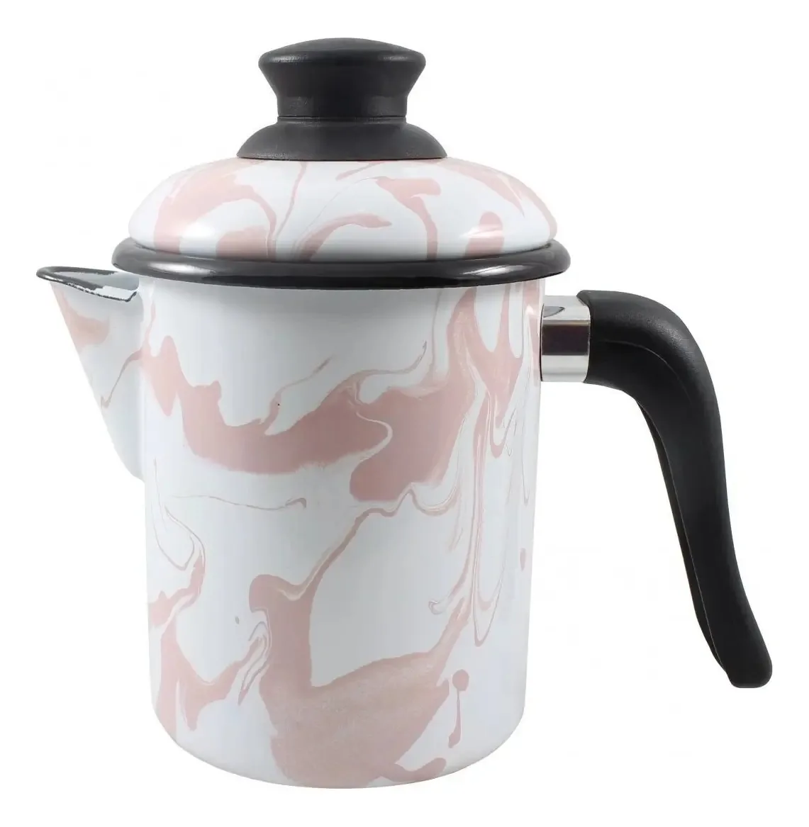 Leiteira Esmaltada Ágata 900ml Marmorizada Ewel Indução Cor Rosa-claro