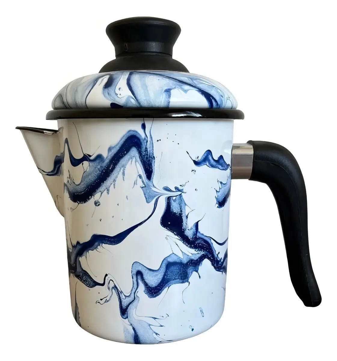 Leiteira Esmaltada Ágata 900ml Marmorizada Ewel Indução Cor Azul