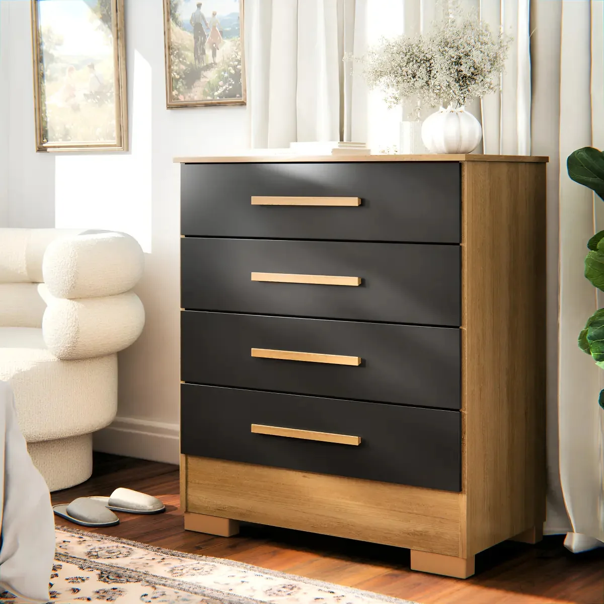 Cômoda Thor Preta 4 Gavetas MDP Casa Móveis BR
