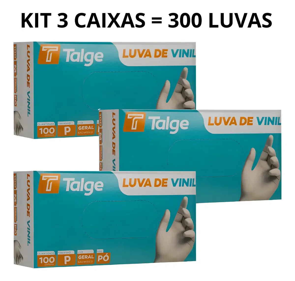 Kit 3 Caixas Luva Vinil Sem Pó E Com Pó 300 Unidades P M G Cor Transparente Tamanho P Sem Pó