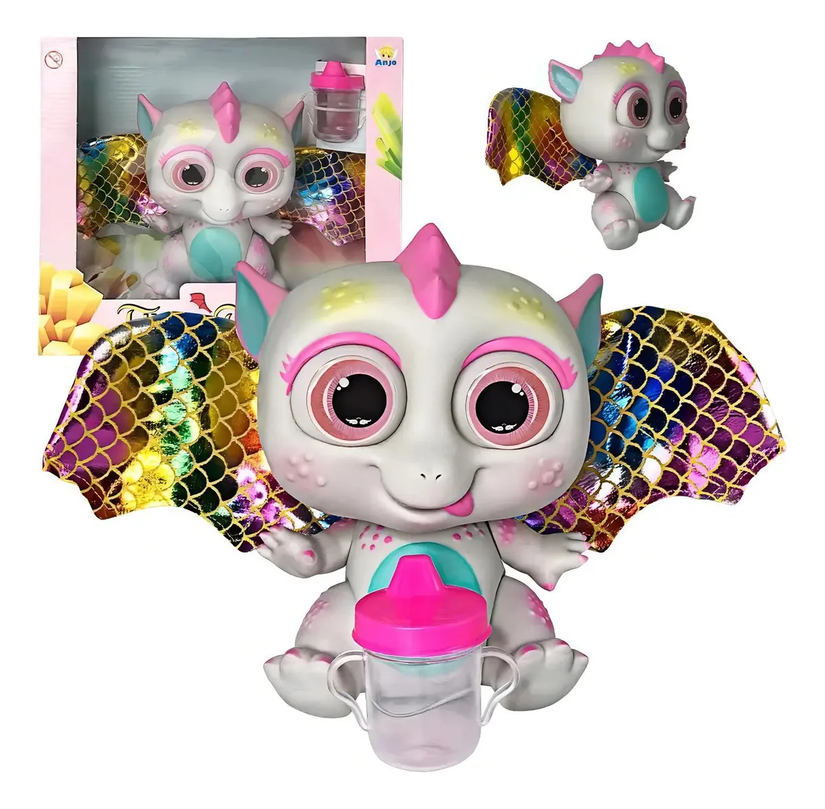 Brinquedo Infantil Dragão Bebê Voar Brinquedos Anjo Asas Cinza