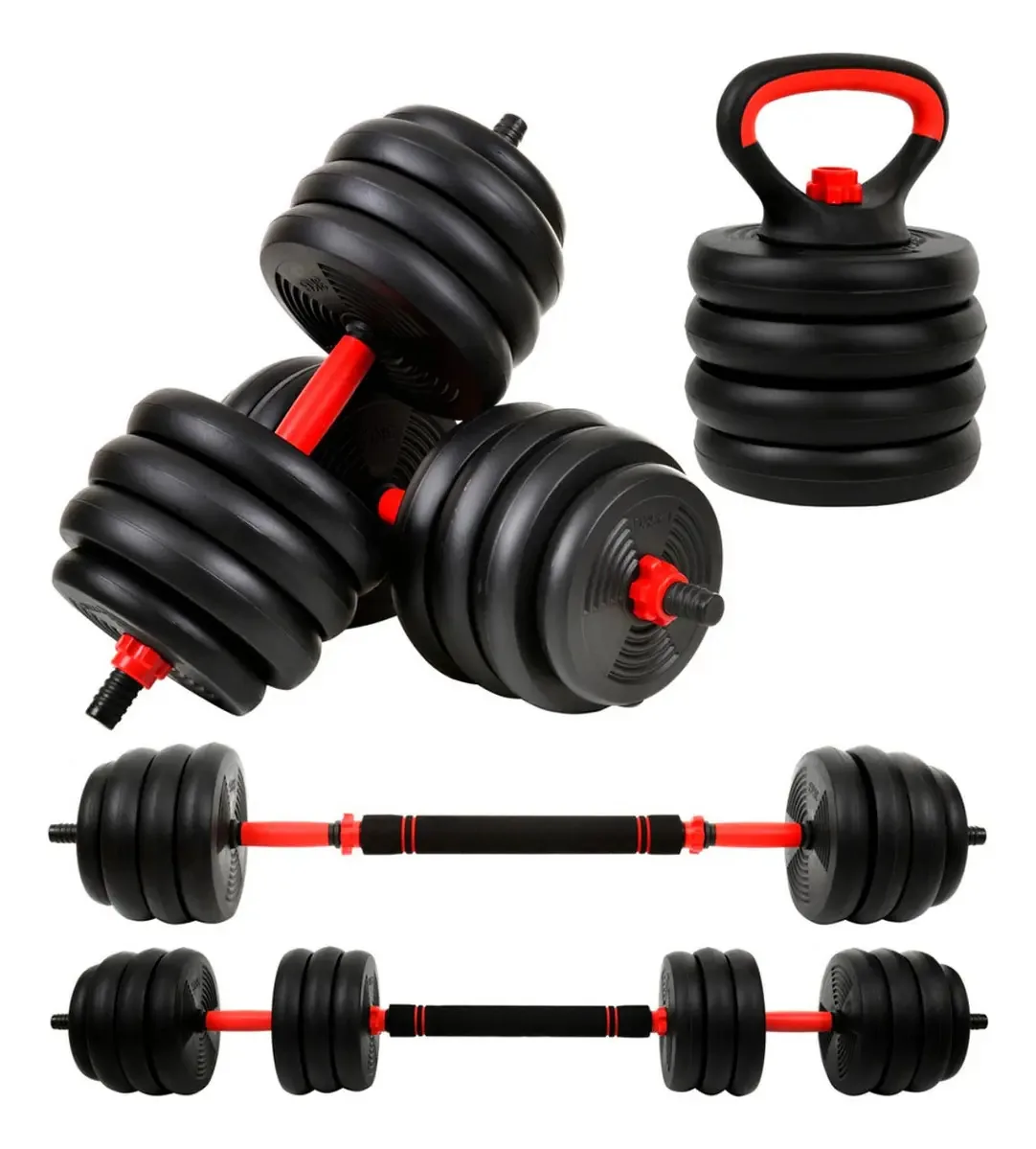 Kit De Halteres E Anilhas Ajustáveis Até 20kg Kettlebell Cor Preto-vermelho