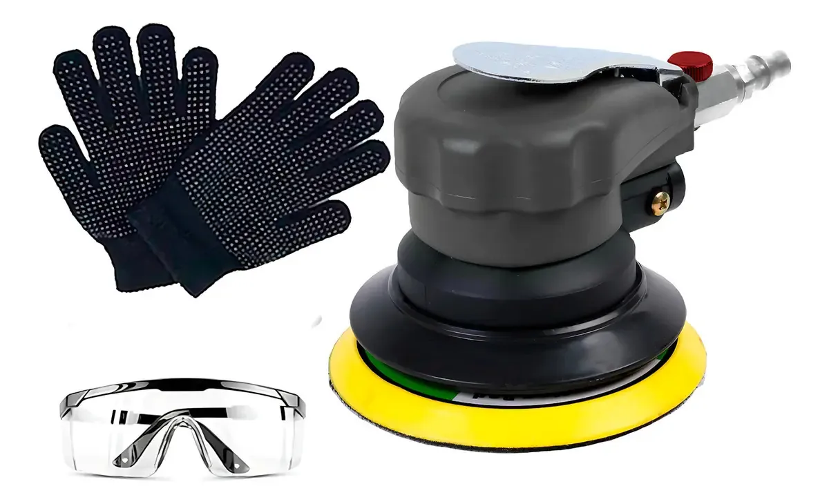 Lixadeira Pneumática Orbital 150mm Roquite + Luvas E Oculos